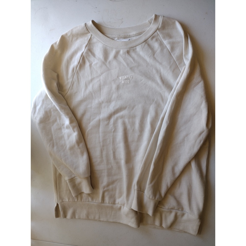 Colsie Women Cream‎ Weekend Mood Embroidered Raglan Fleece Sweatshirt Medium